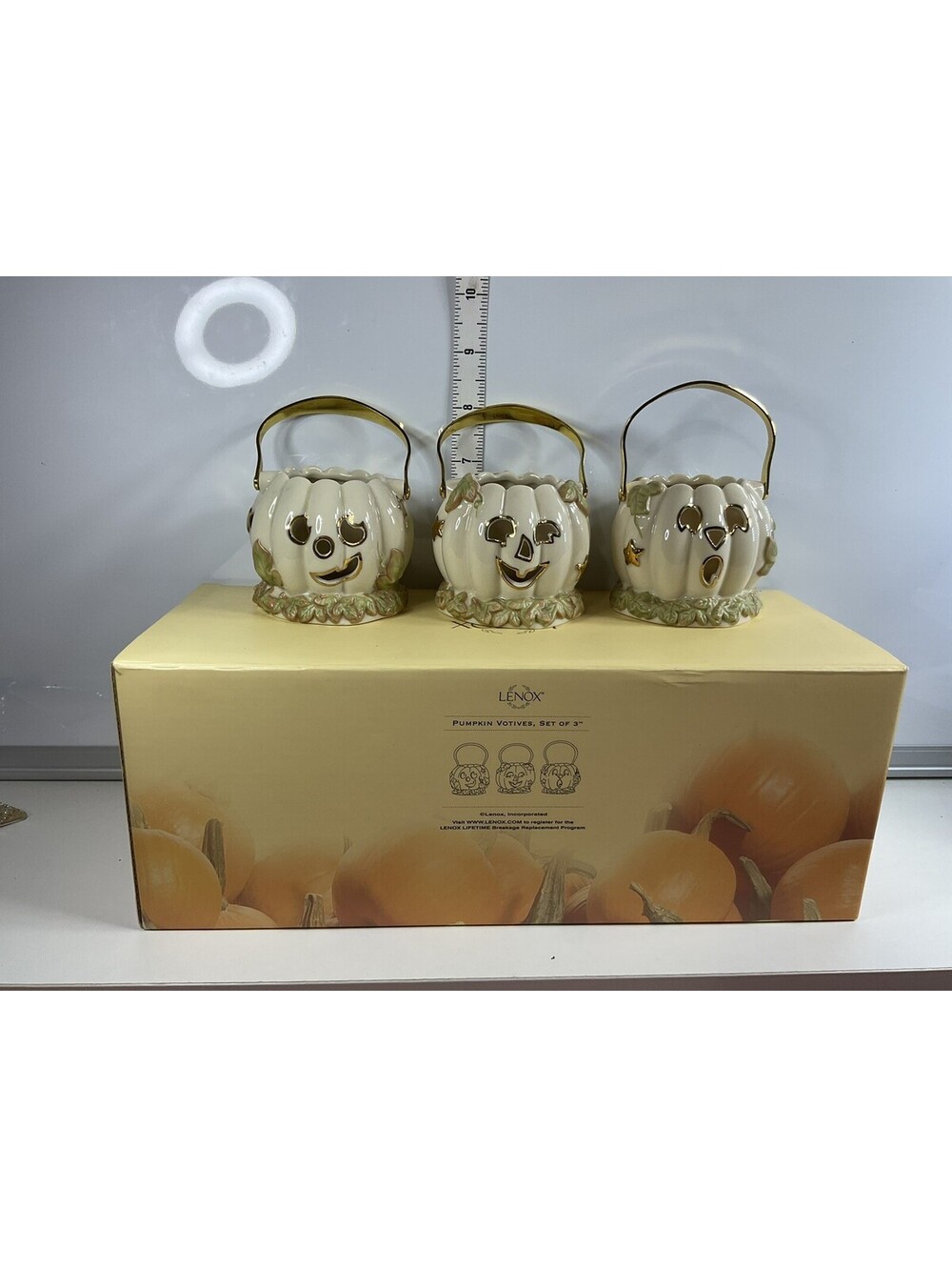 Lenox Pumpkin Votives Set Of 3 IOB